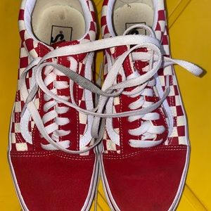 Preowned Vans Old Skool Checkerboard Red, Unisex, Mens 8.0/ Womens 9.5
